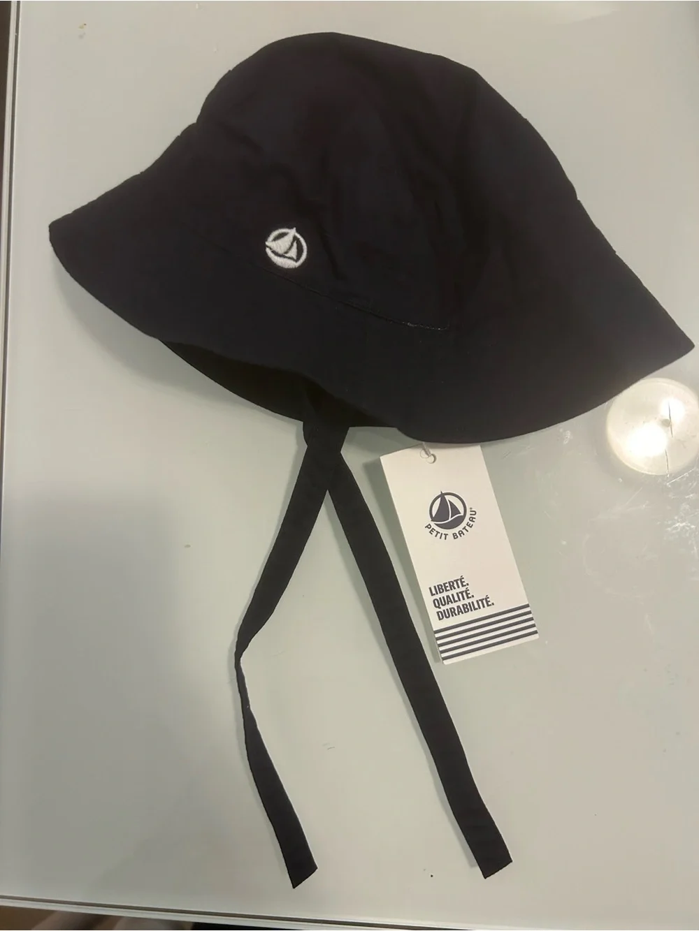 Petit Bateau Navy Blue Cotton Sun Hat with Ties